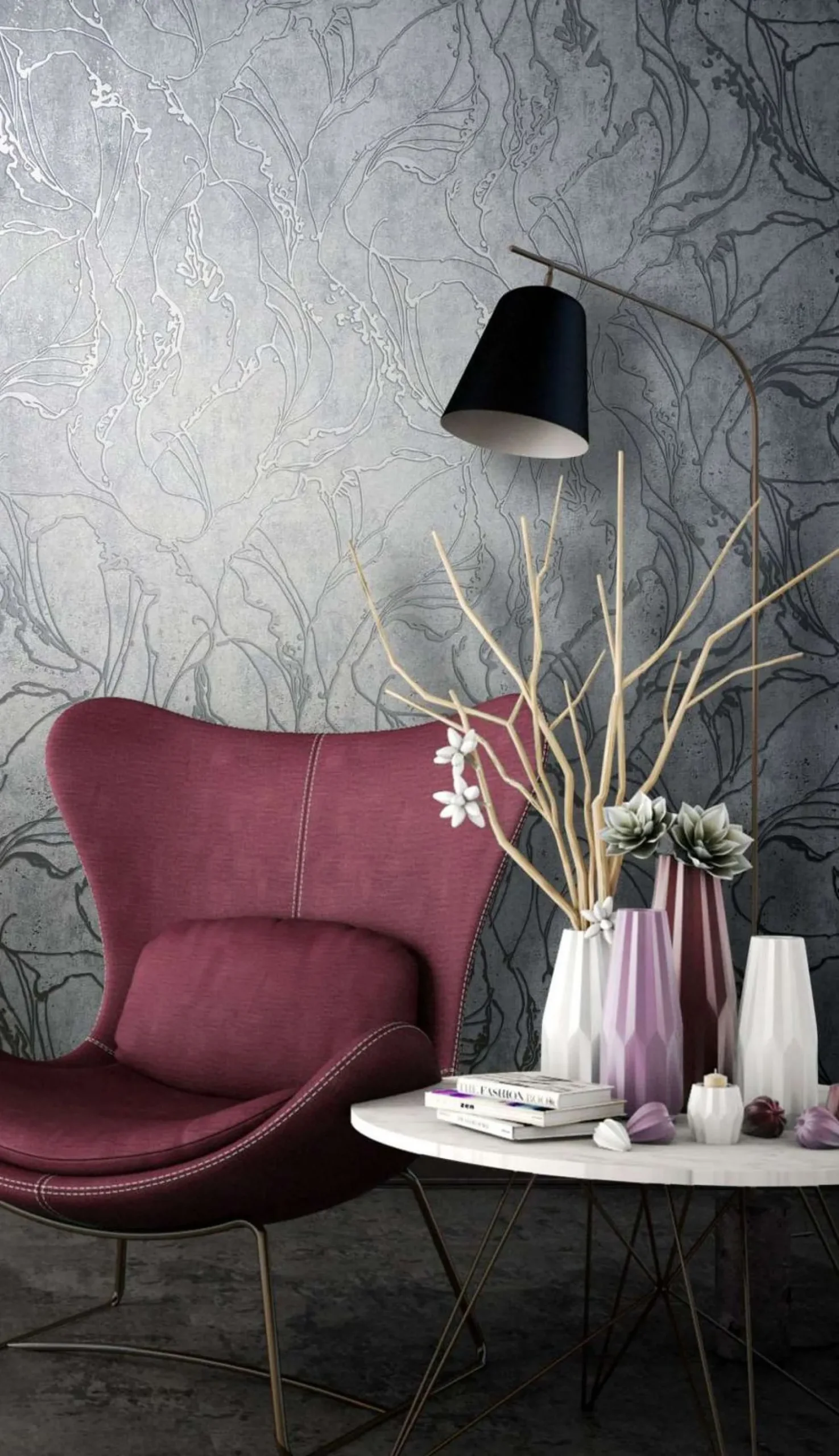 Vliestapete 34254 Linien Muster Grau Silber Marburg