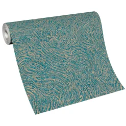 Vliestapete Linien Petrol Kupfer Metallic 10303-19