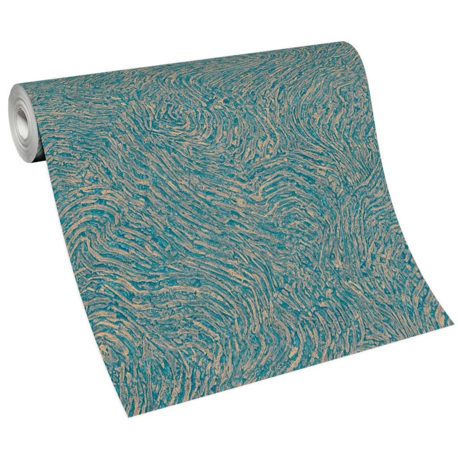 Vliestapete Linien Petrol Kupfer Metallic 10303-19