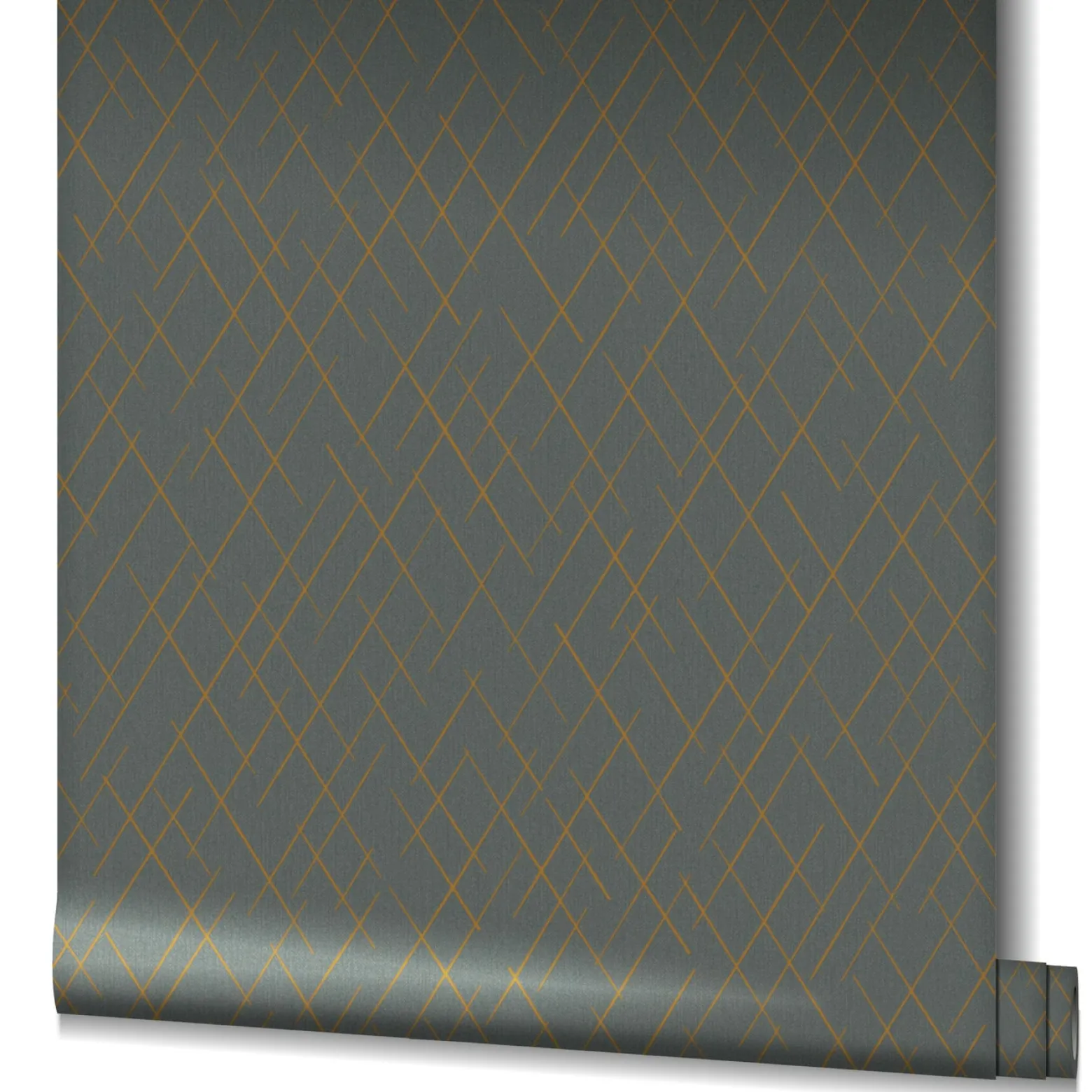 Vliestapete Linien Rauten Anthrazit Gold Metallic 82408