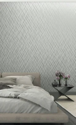 Vliestapete Linien Rauten Grau Silber Metallic 82404