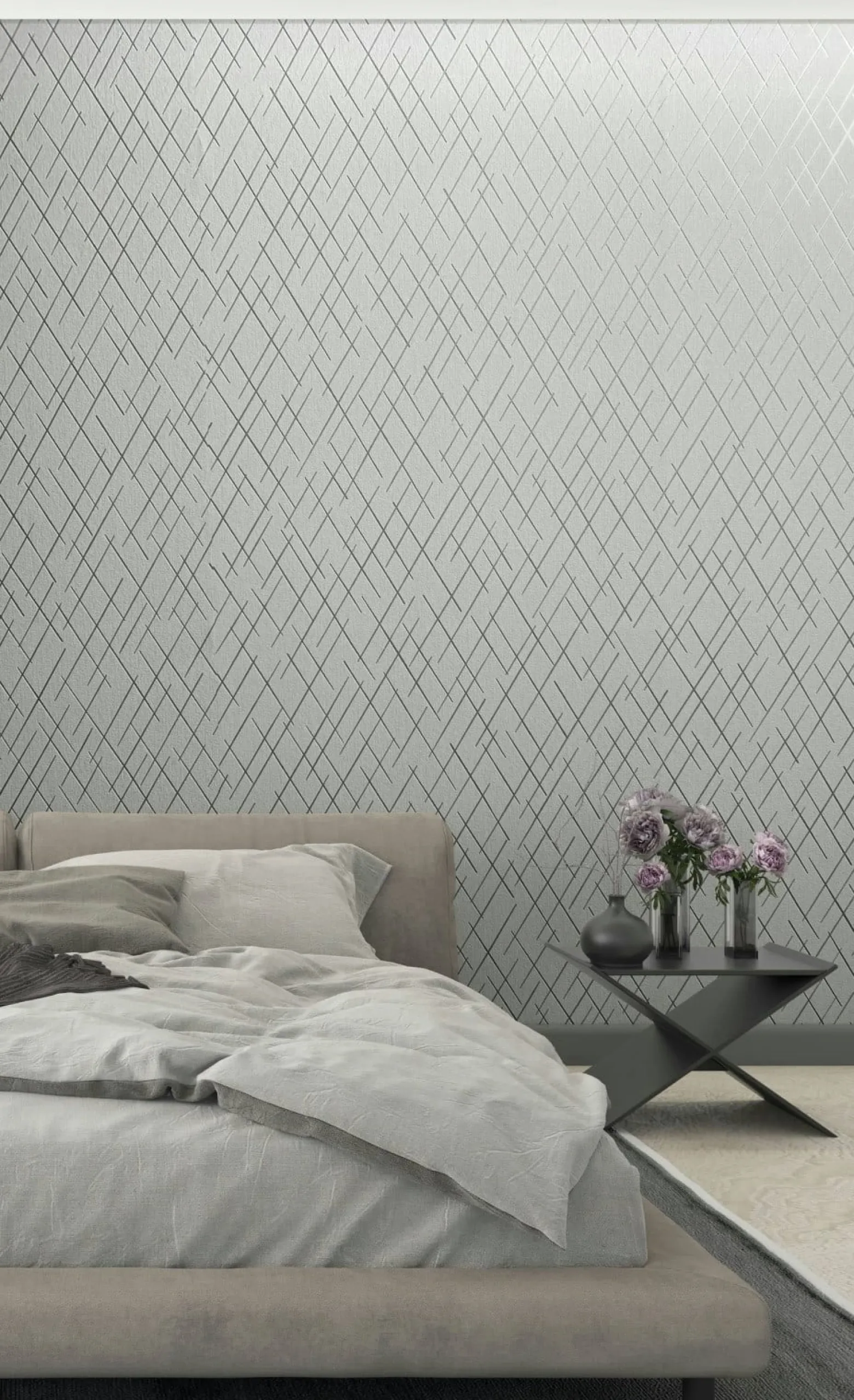 Vliestapete Linien Rauten Grau Silber Metallic 82404