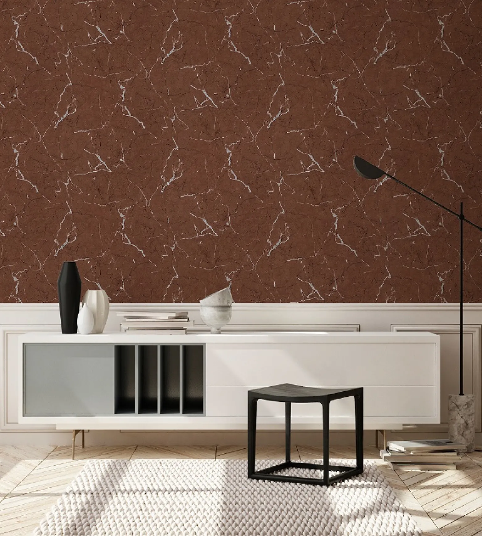 Vliestapete Marmor Muster braun silber Glanz 37855-3