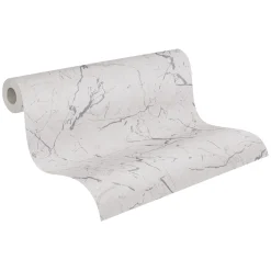 Vliestapete Marmor Muster grau silber Glanz 37855-6