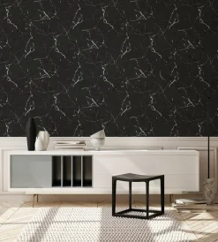 Vliestapete Marmor Muster schwarz silber Glanz 37855-2