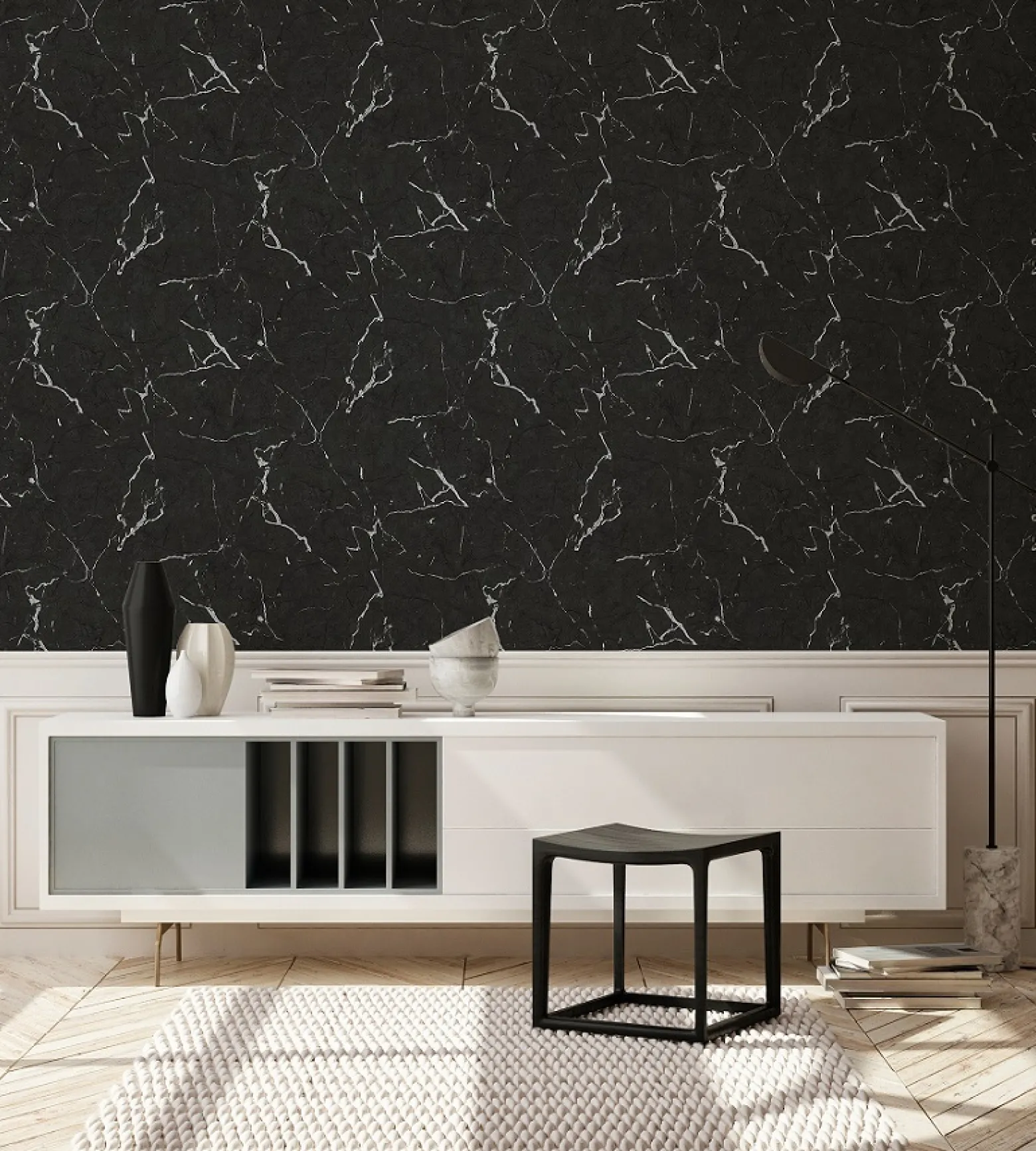 Vliestapete Marmor Muster schwarz silber Glanz 37855-2