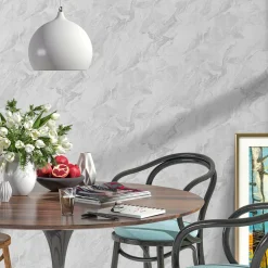 Vliestapete Marmor Optik Weiß Silber Metallic 10318-14
