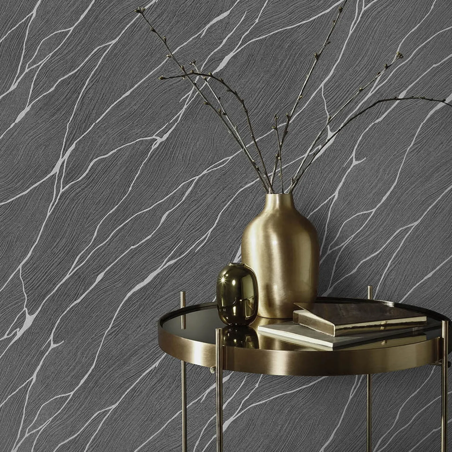 Vliestapete Maserung Schwarz Silber Metallic 10440-15