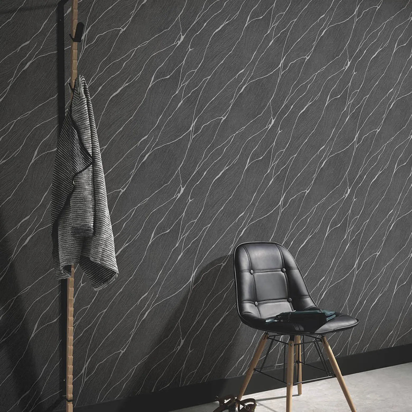 Vliestapete Maserung Schwarz Silber Metallic 10440-15