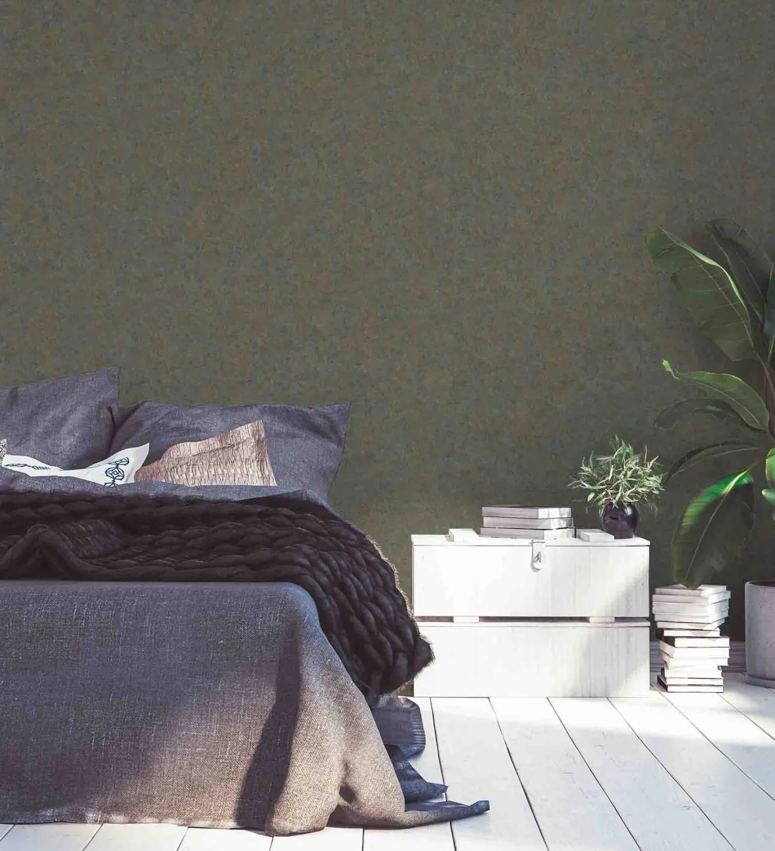 Vliestapete meliert Uni braun blau 37656-1