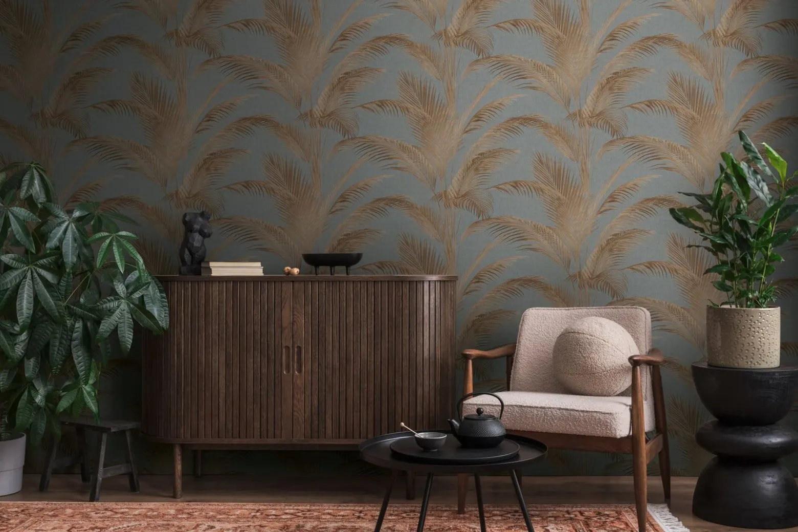 Vliestapete Michalsky Blätter Grau Kupfer Metallic 39980-3