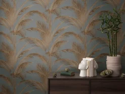 Vliestapete Michalsky Blätter Grau Kupfer Metallic 39980-3