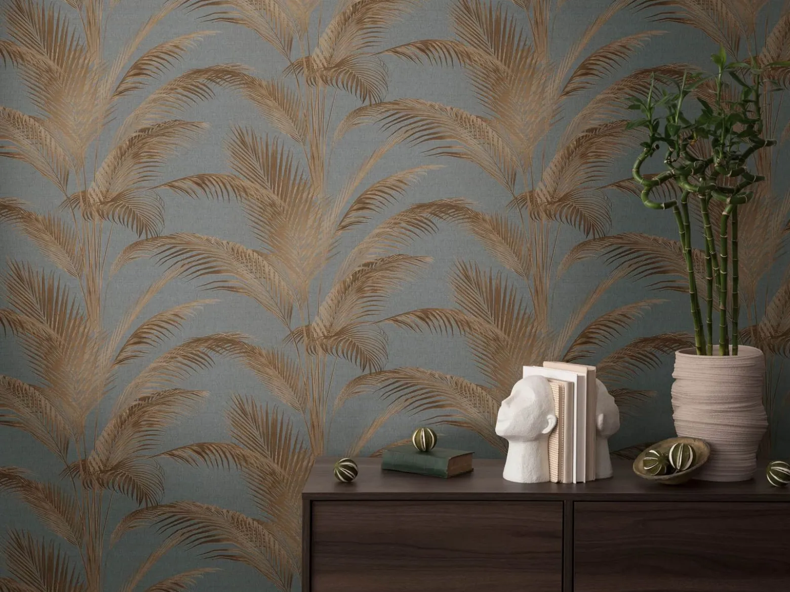 Vliestapete Michalsky Blätter Grau Kupfer Metallic 39980-3