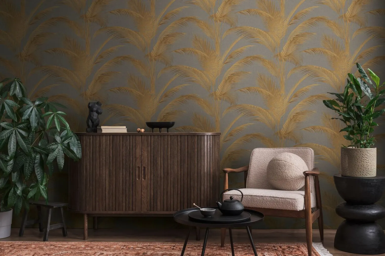 Vliestapete Michalsky Blätter Grau Gold Metallic 39980-4