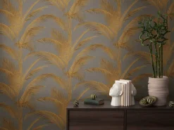 Vliestapete Michalsky Blätter Grau Gold Metallic 39980-4