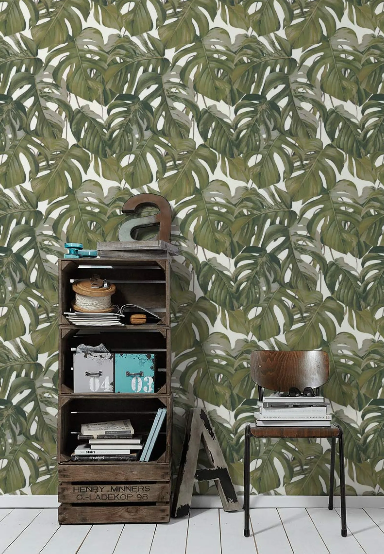 Vliestapete Michalsky Blätter Floral weiß grün 36519-2