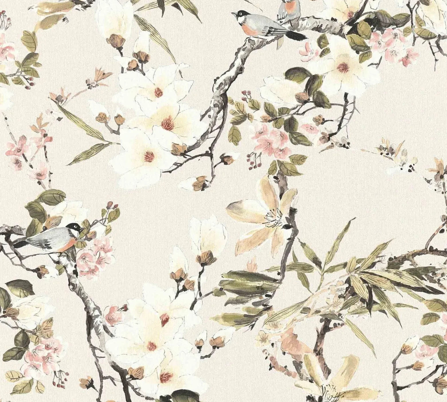 Vliestapete Michalsky Blumen Floral creme grün 36498-2