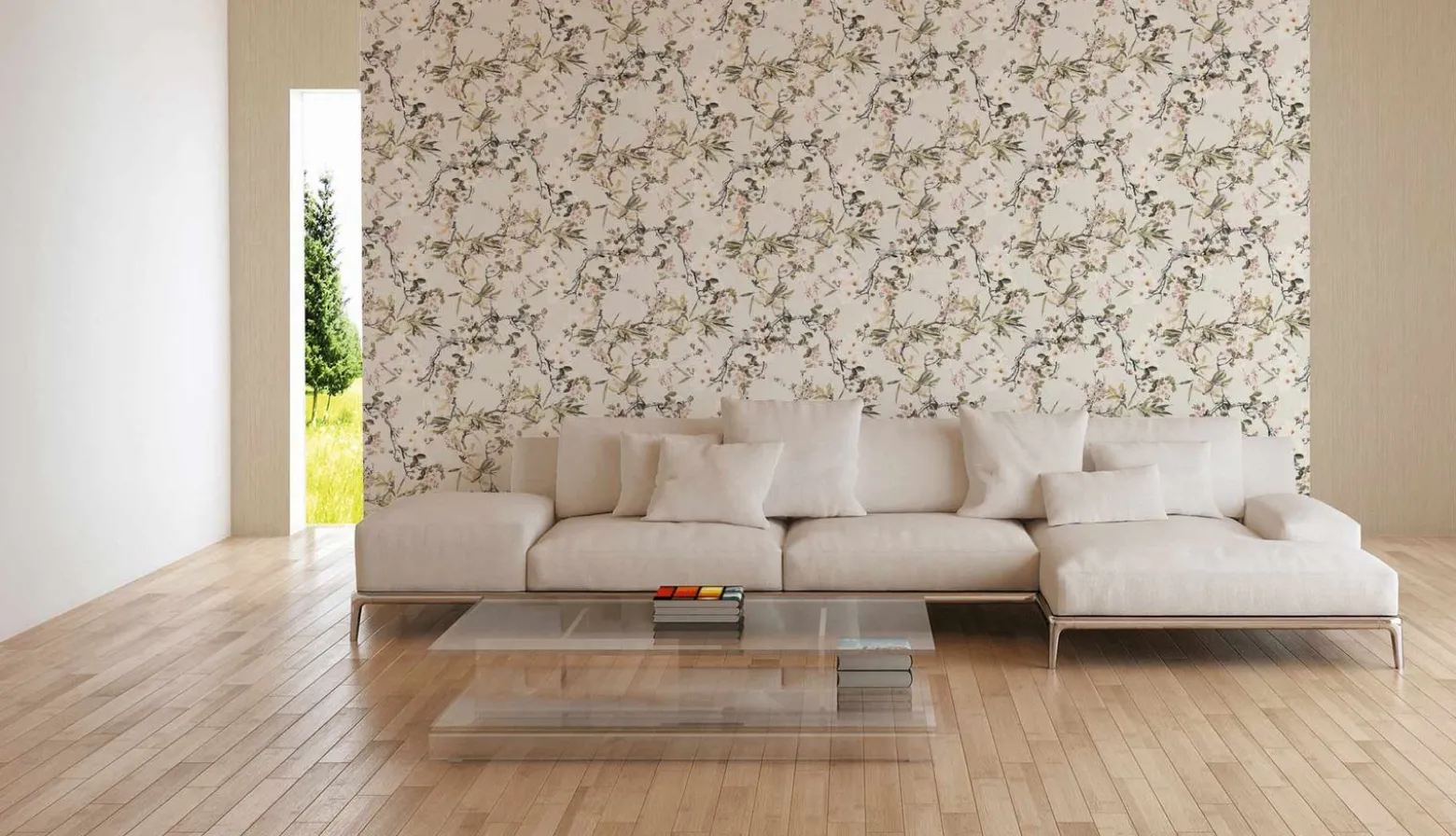 Vliestapete Michalsky Blumen Floral creme grün 36498-2