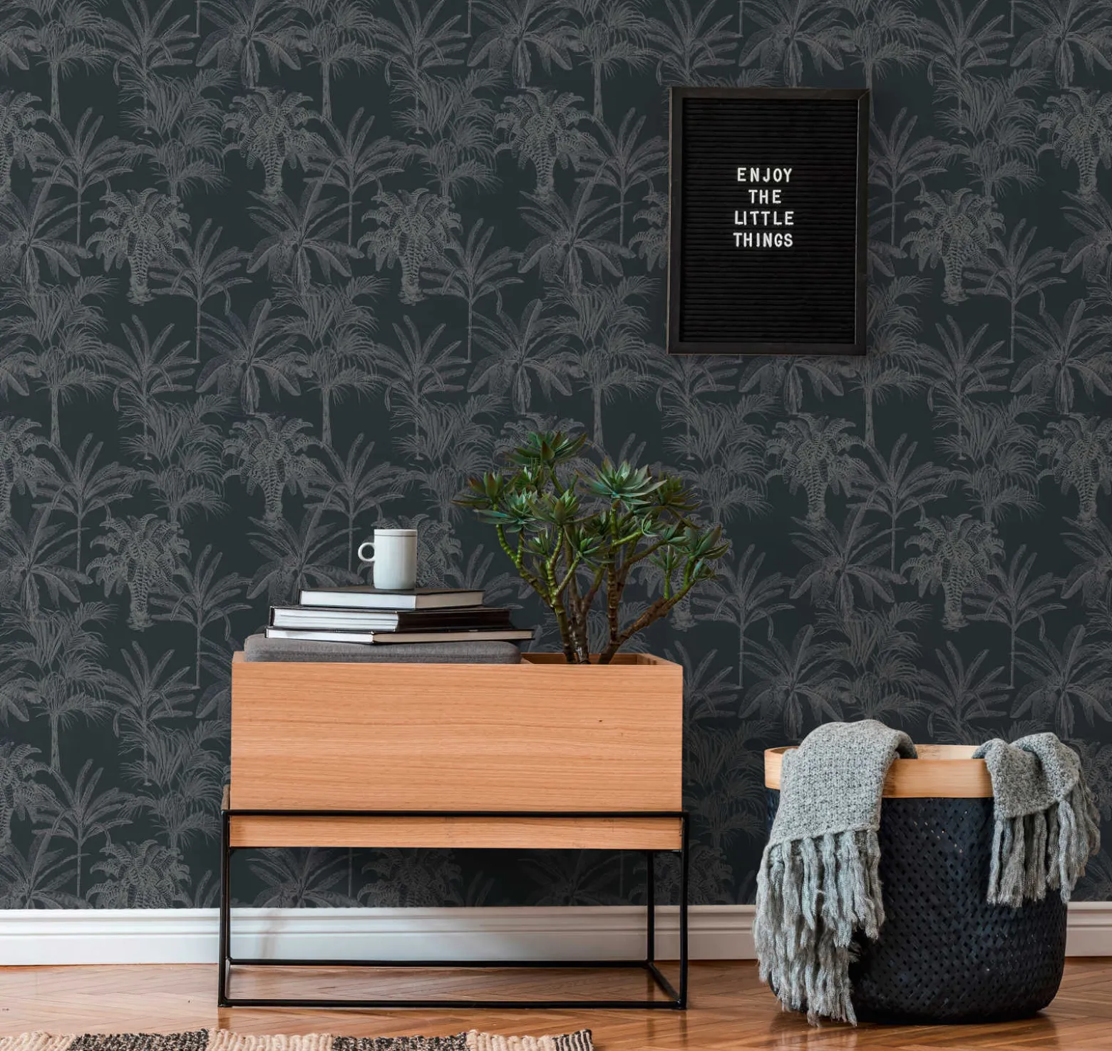 Vliestapete Michalsky Palmen Floral schwarz grau 37983-2
