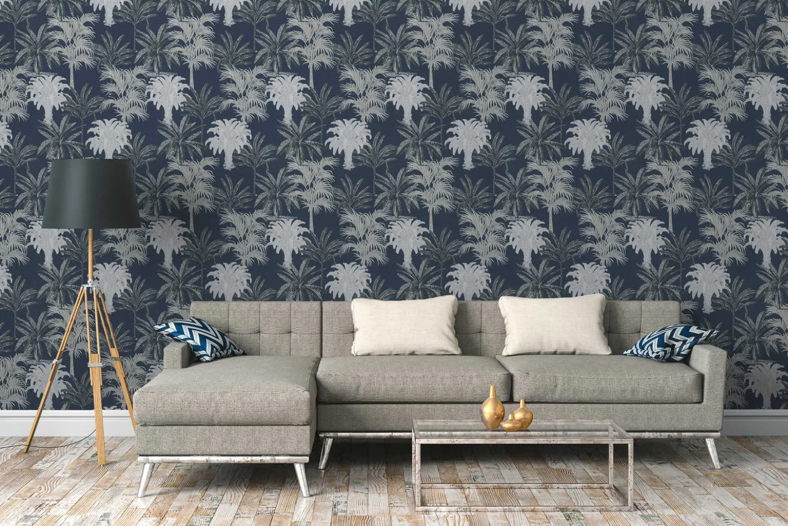 Vliestapete Michalsky Palmen Floral blau grau 37983-5