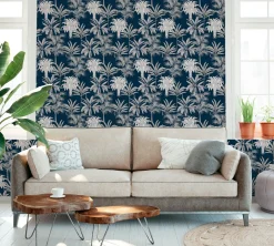 Vliestapete Michalsky Palmen Floral blau grau 37983-5