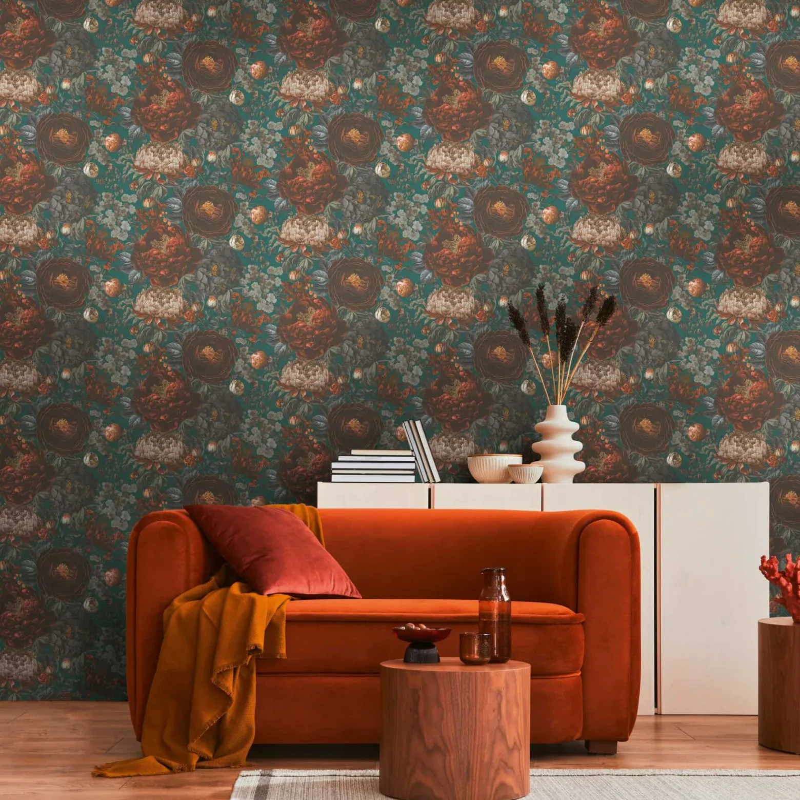 Vliestapete Michalsky Rosen Orange Grün Grau 39979-3