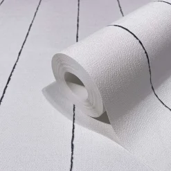 Vliestapete Nadel Streifen Schwarz Creme Glitzer 34401