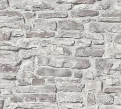 Vliestapete Naturstein 3D Effekt Grau Weiß 38815-2