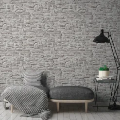 Vliestapete Naturstein 3D Effekt Grau Weiß 38815-2