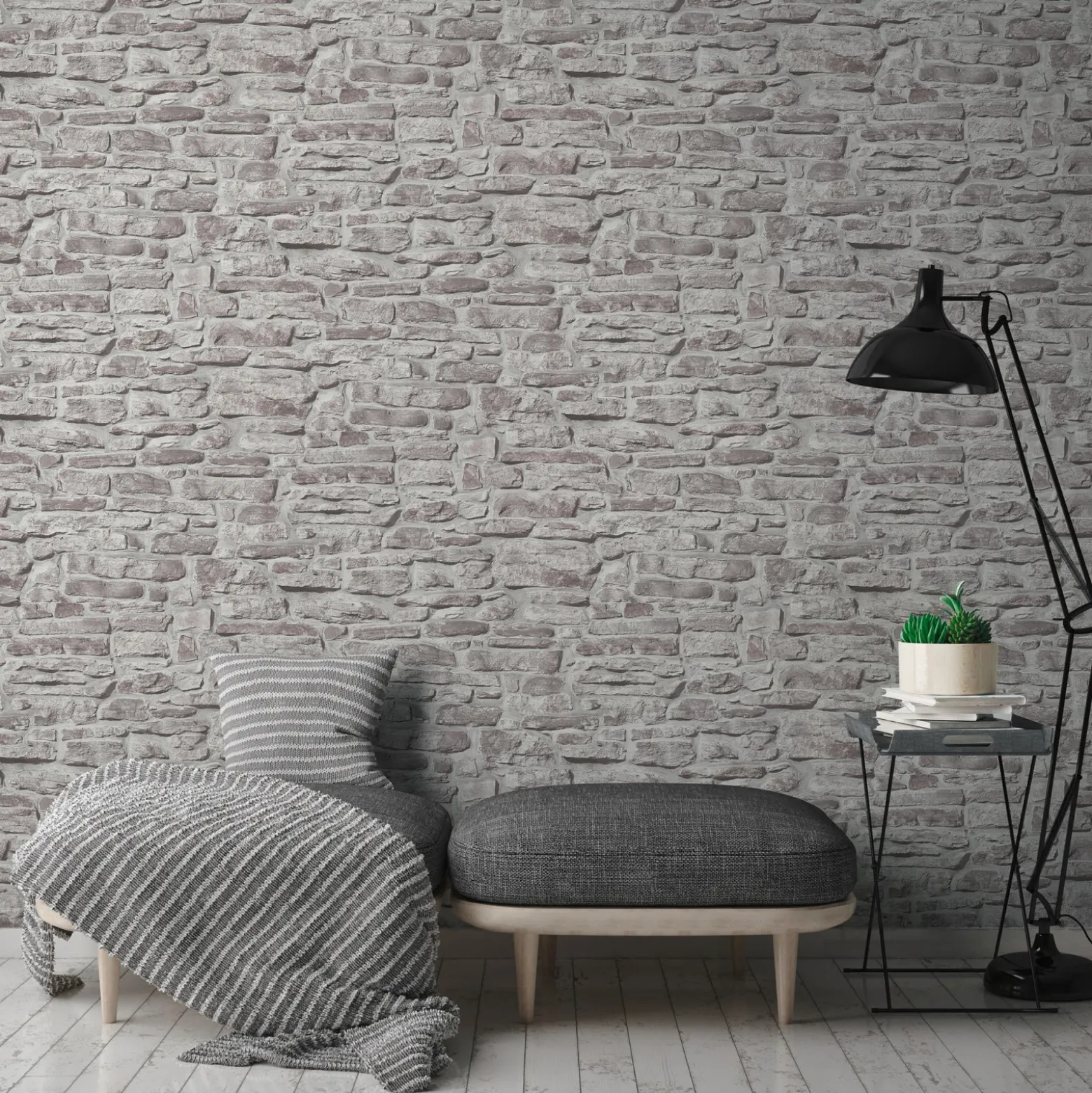 Vliestapete Naturstein 3D Effekt Grau Weiß 38815-2