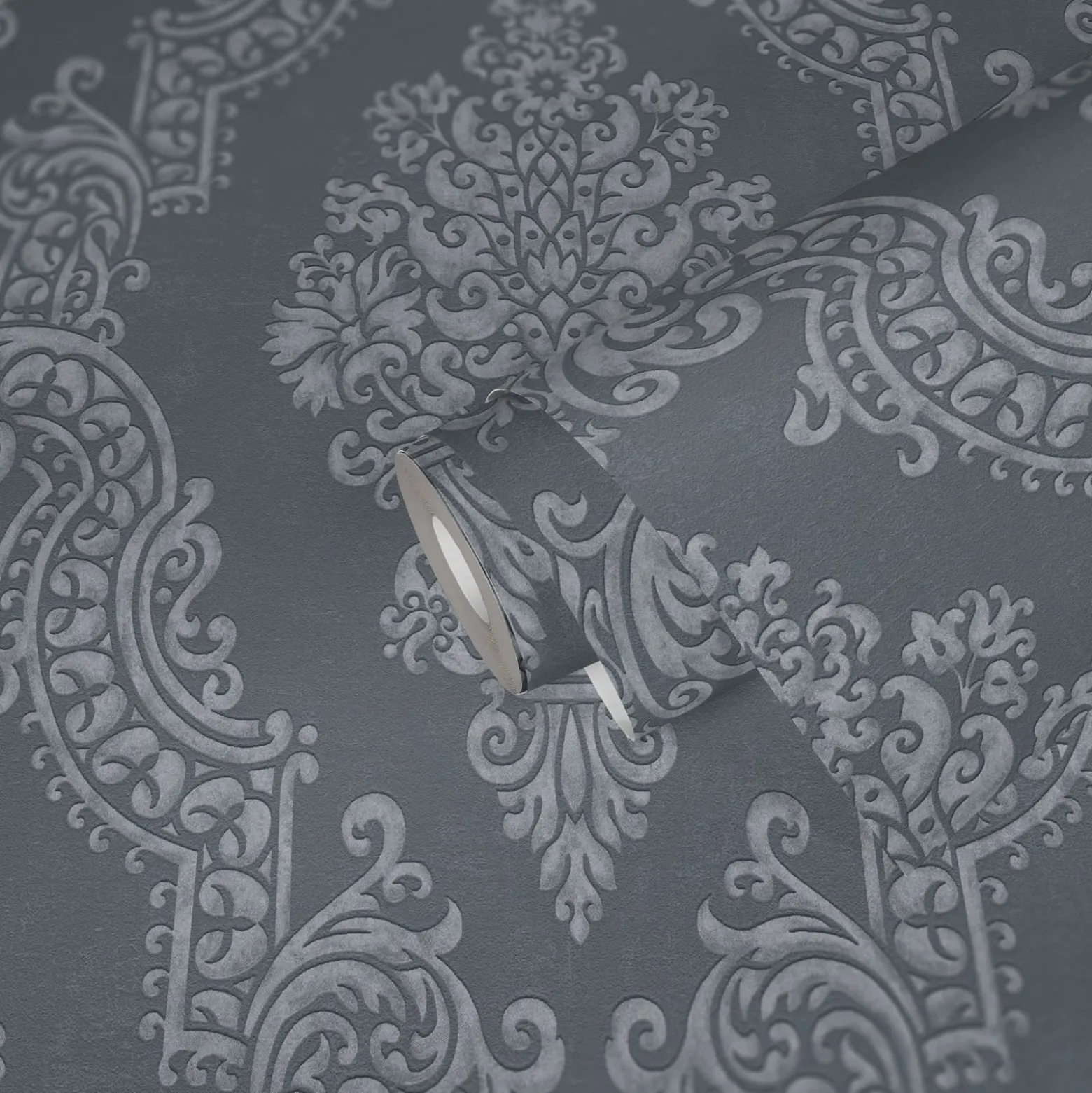 Vliestapete Ornamente Anthrazit Silber Metallic 39765-7