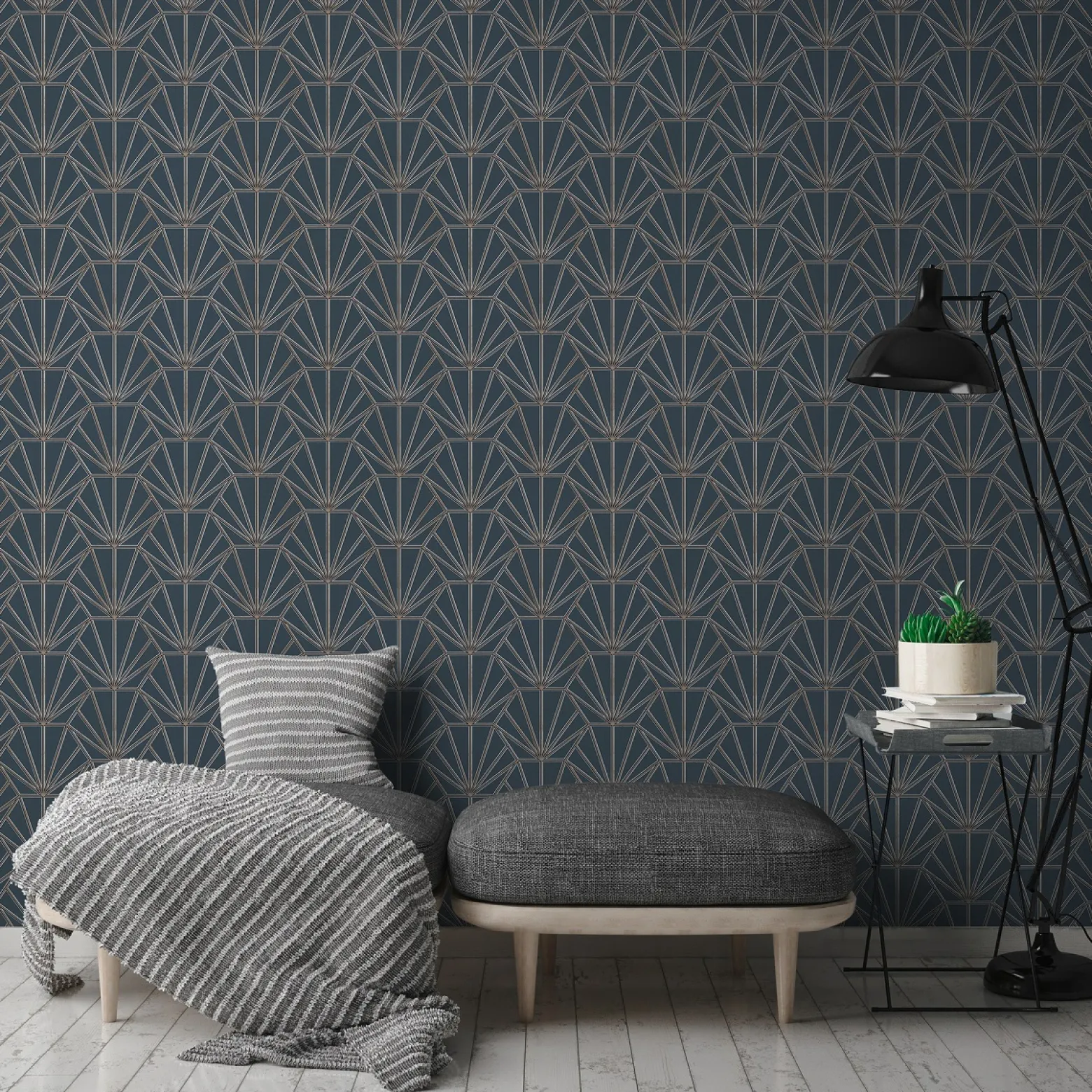 Vliestapete Ornamente blau weiß gold schwarz 37528-3