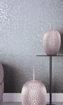 Vliestapete Ornamente Floral Hellgrau Silber 82394