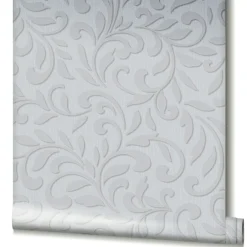 Vliestapete Ornamente Floral Hellgrau Silber 82394