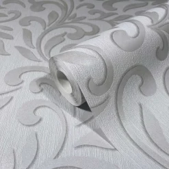 Vliestapete Ornamente Floral Hellgrau Silber 82394