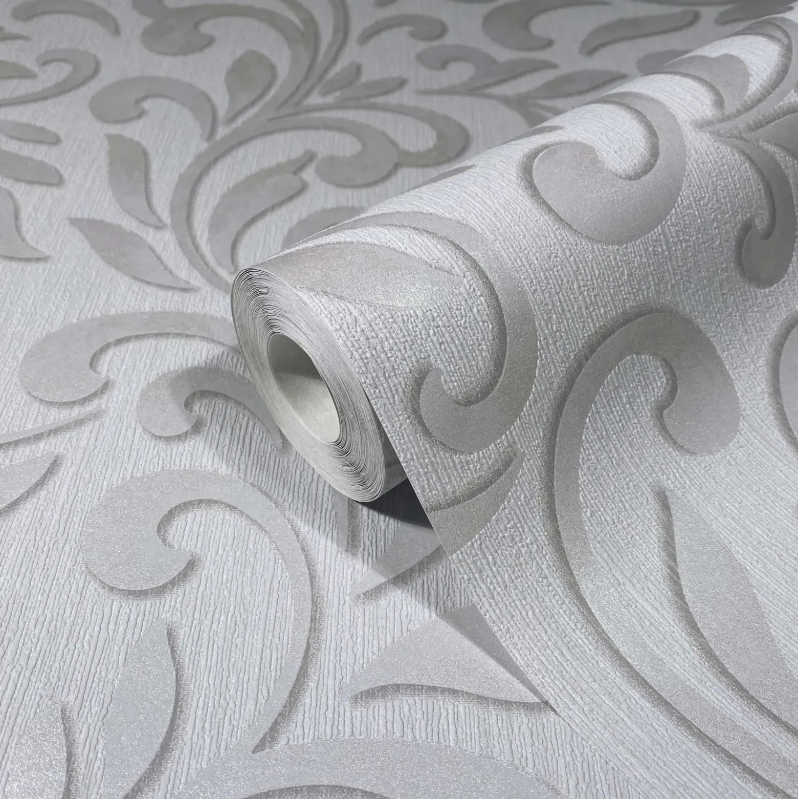 Vliestapete Ornamente Floral Hellgrau Silber 82394