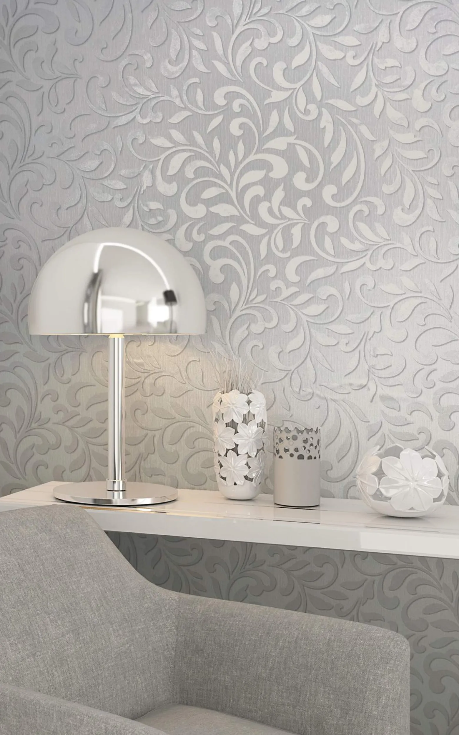 Vliestapete Ornamente Floral Beige Grau Metallic 82384