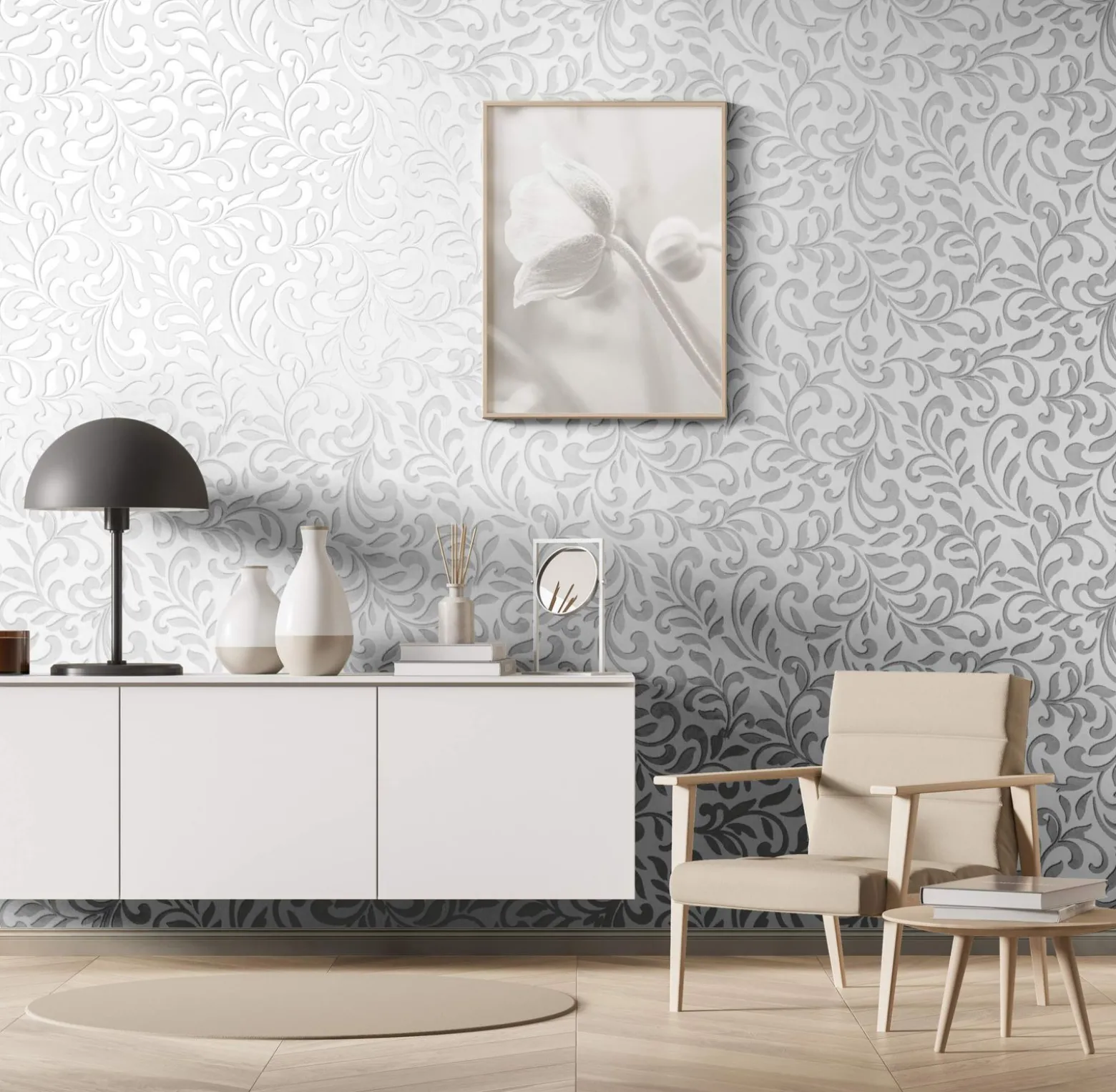 Vliestapete Ornamente Floral Beige Grau Metallic 82384