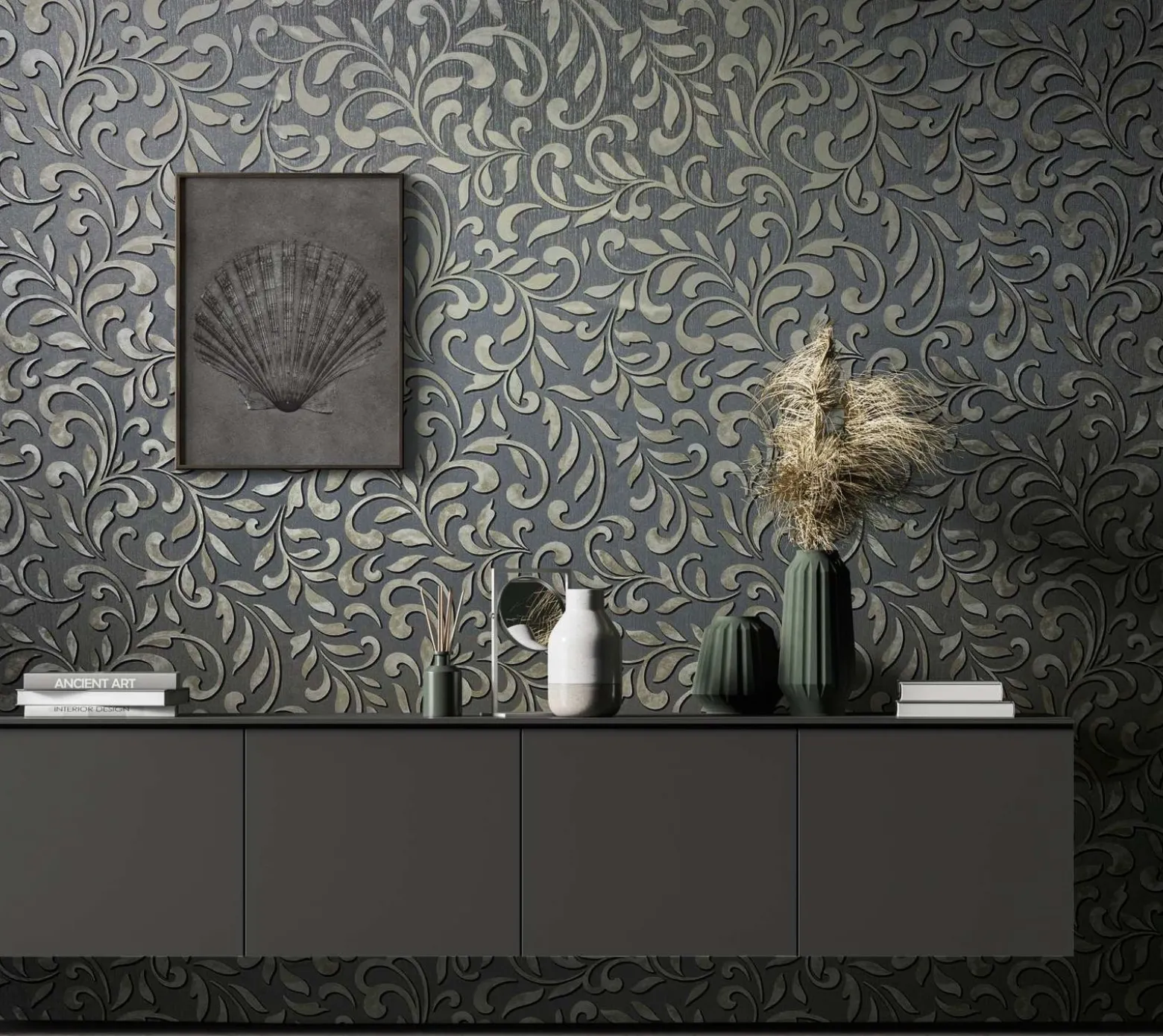 Vliestapete Ornamente Floral Grau Silber Metallic 82385