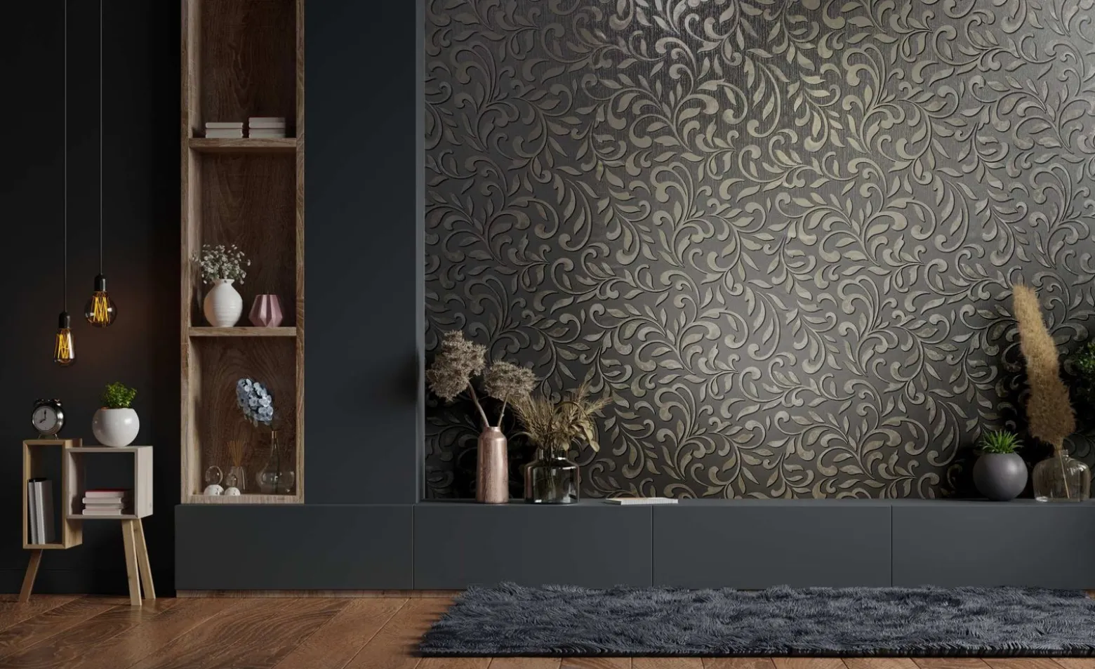 Vliestapete Ornamente Floral Grau Silber Metallic 82385