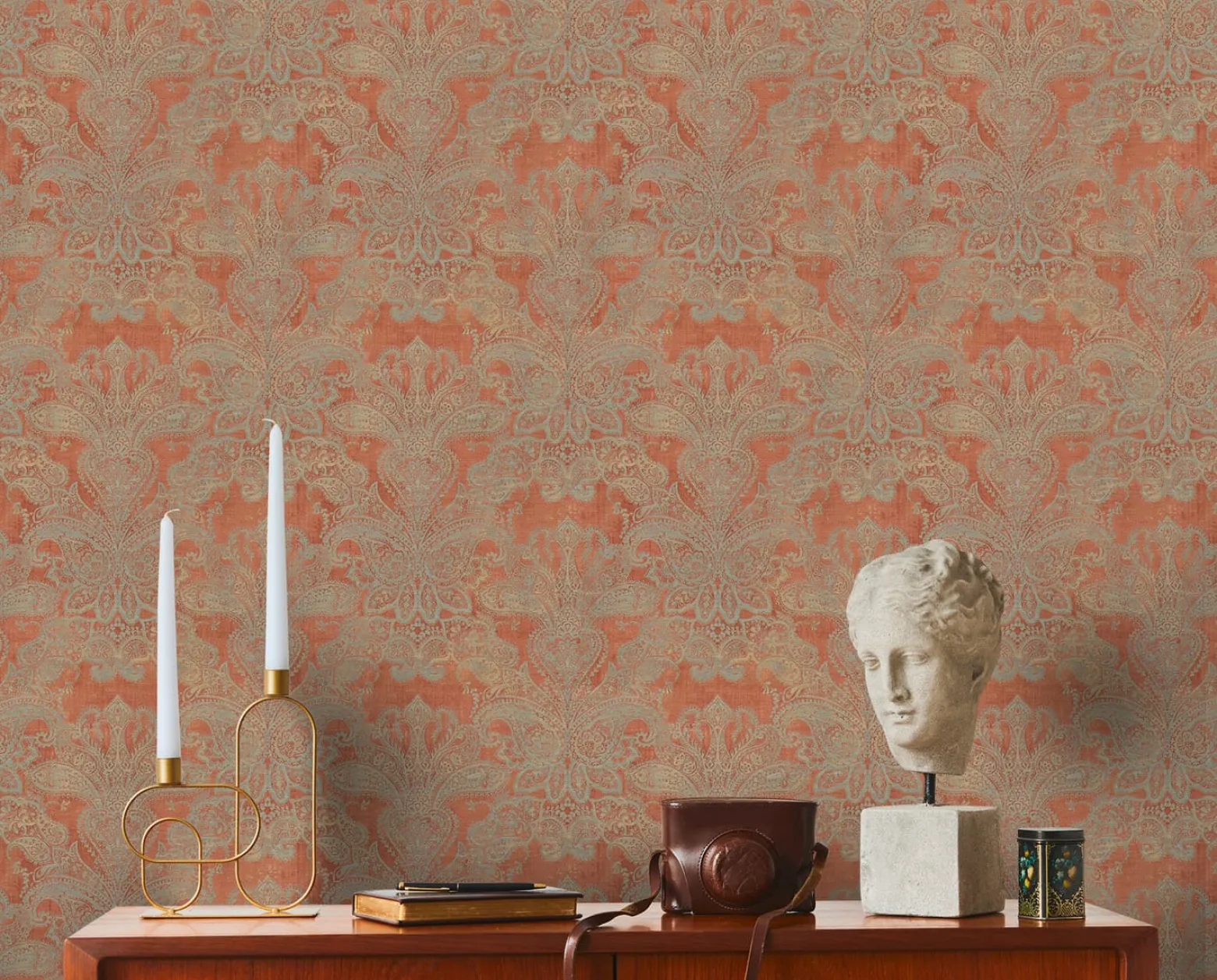 Vliestapete Ornamente Metallic Orange Grau 39119-2
