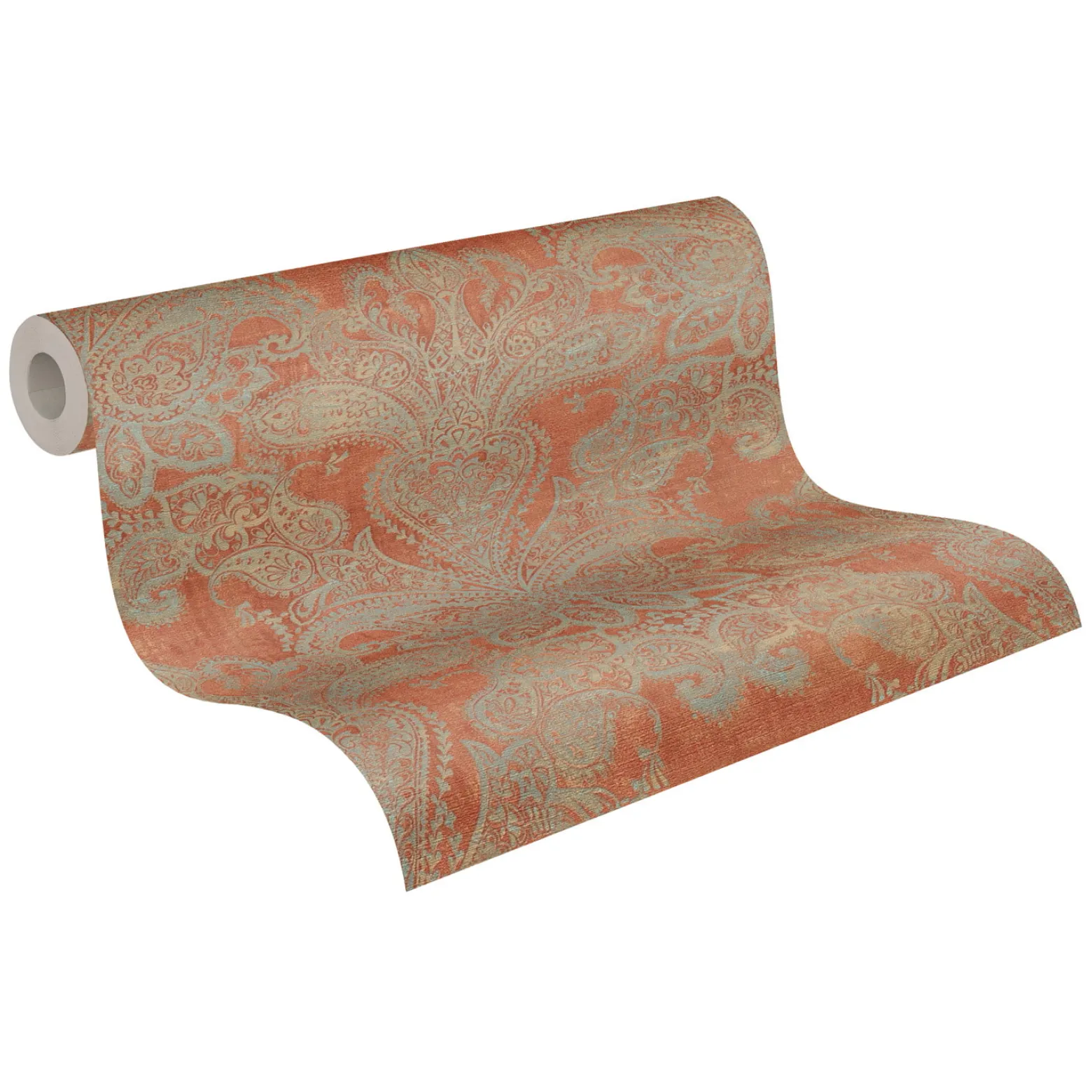Vliestapete Ornamente Metallic Orange Grau 39119-2