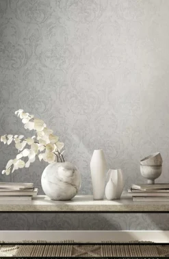 Vliestapete Ornamente Putz Optik Creme Grau Weiß 82386