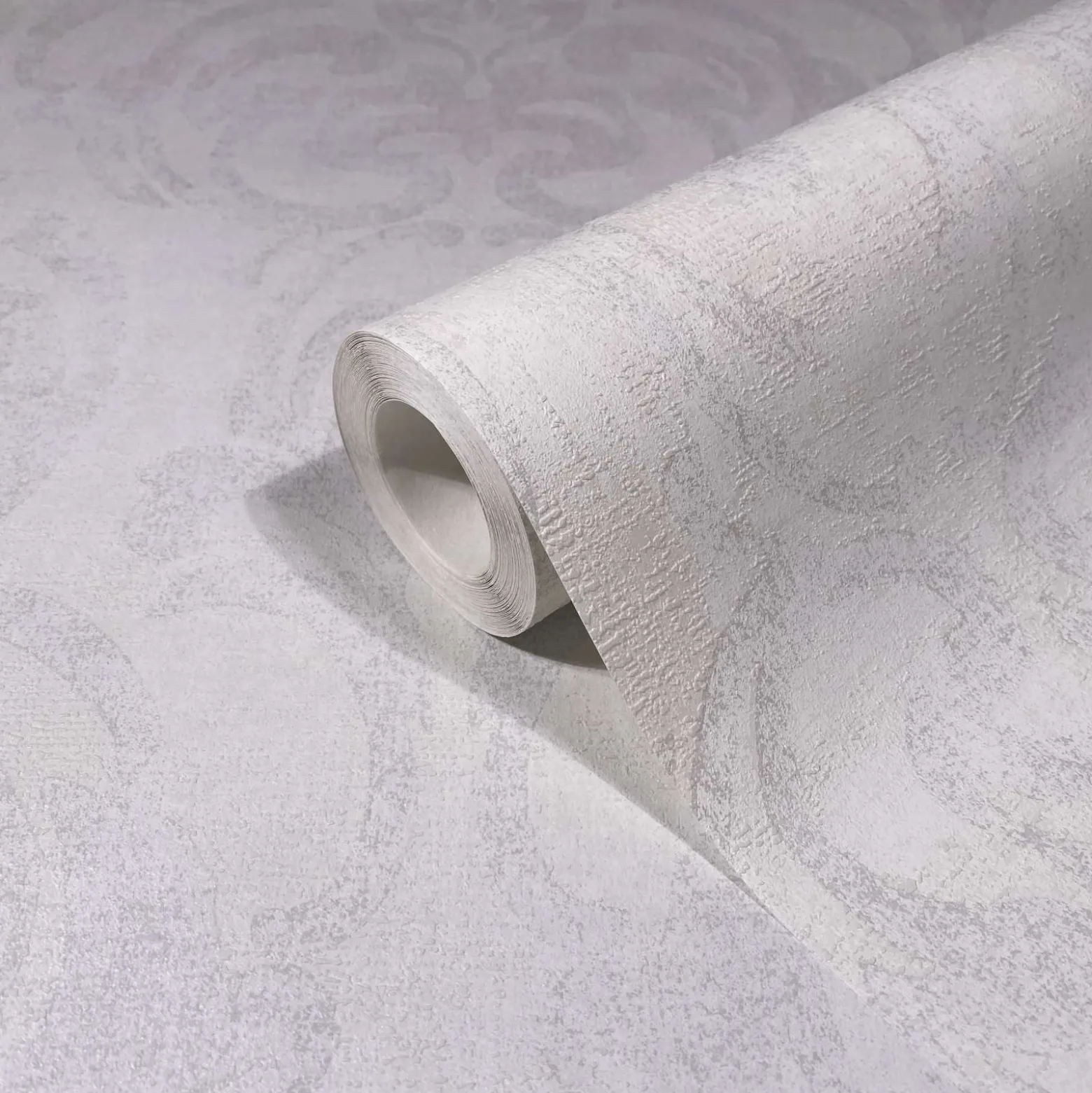 Vliestapete Ornamente Putz Optik Creme Grau Weiß 82386
