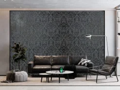 Vliestapete Ornamente Putz Optik Schwarz Grau 82391