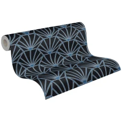 Vliestapete Ornamente schwarz blau weiß silber 37528-2