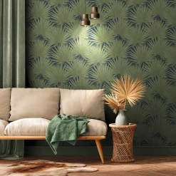 Vliestapete Palmen Blätter Grün Blau 39090-5