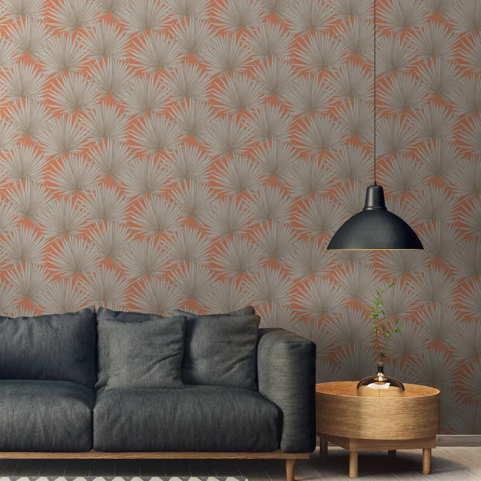 Vliestapete Palmen Blätter Orange Beige 39090-3