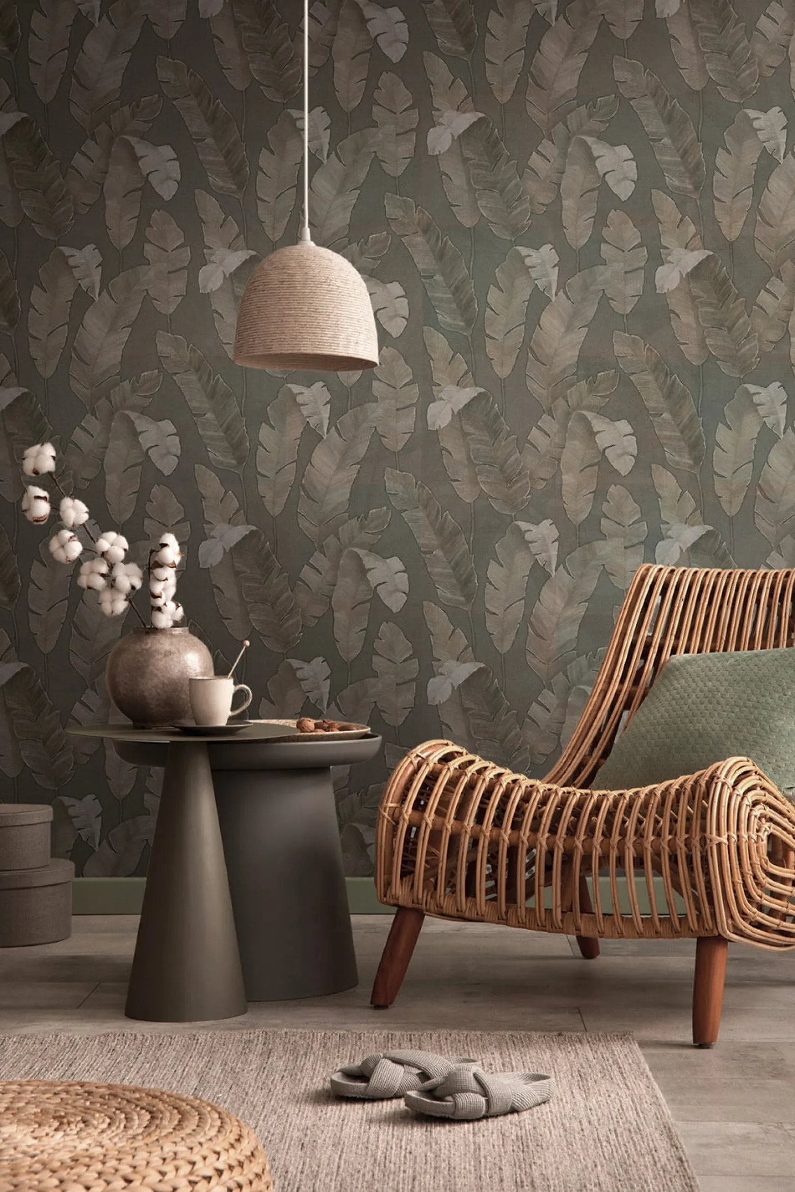 Vliestapete Palmen Blätter Tropen Braun Beige 39218-2