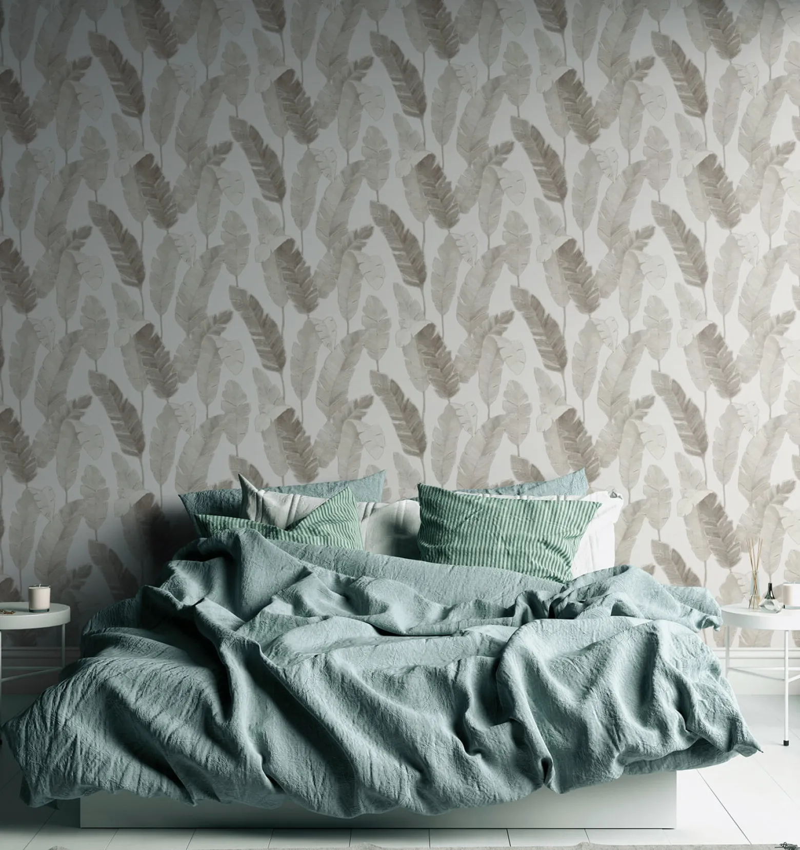 Vliestapete Palmen Blätter Tropen Weiß Beige 39218-5